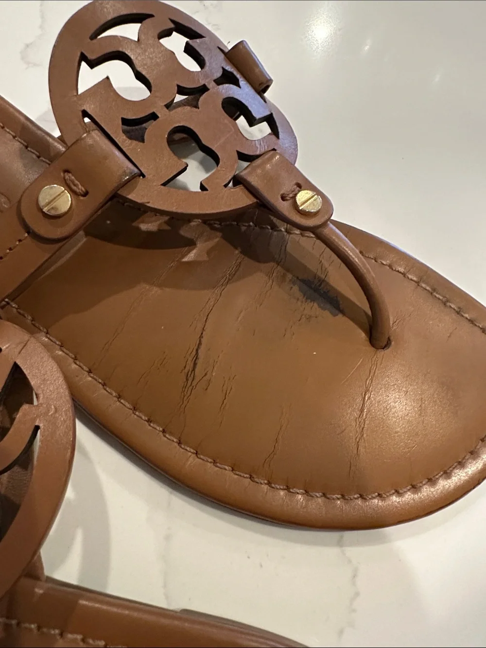 Tory Burch Miller Sandals Vintage Vachetta Calf Leather Size 10.5
